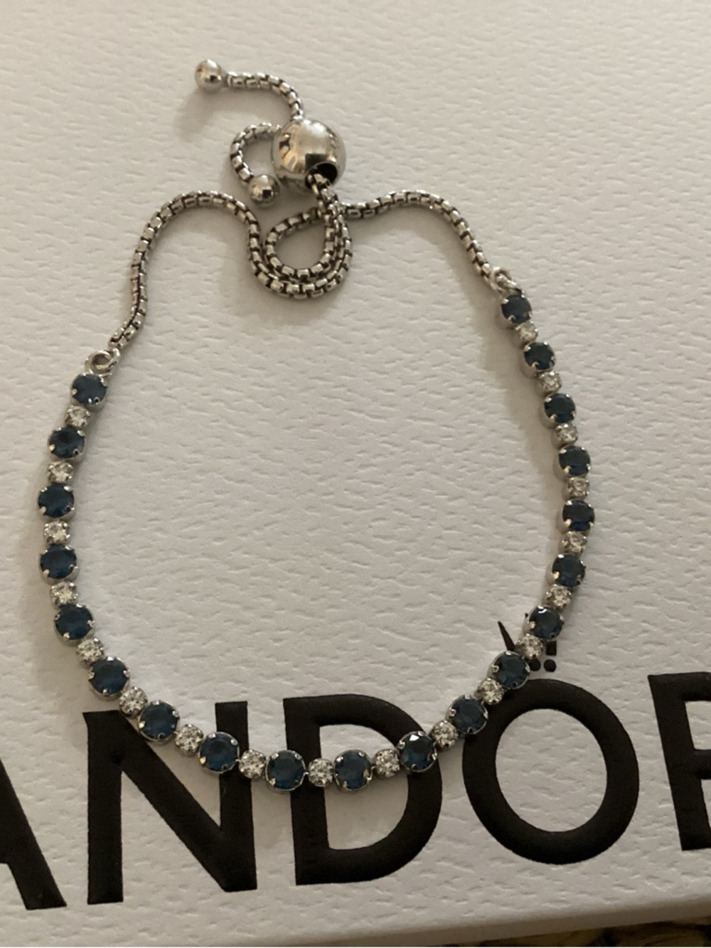 Pandora Silver Bracelet with Blue and Clear Stones
